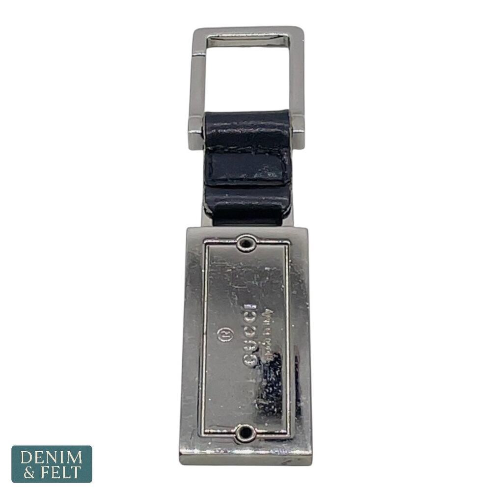 Gucci Rectangle Key Ring Black Leather Detail Sil… - image 1